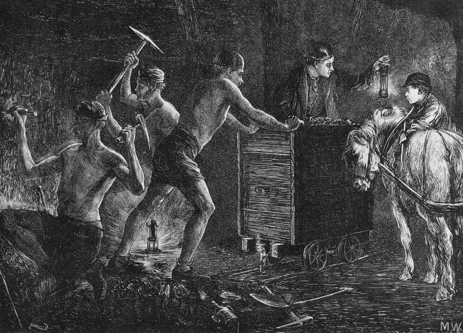 Coal mining. Illustration from The Graphic 1871.