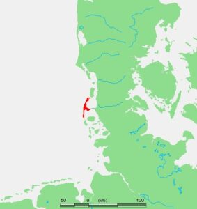 Map of the Wadden Sea area, with Sylt highlighted in red.